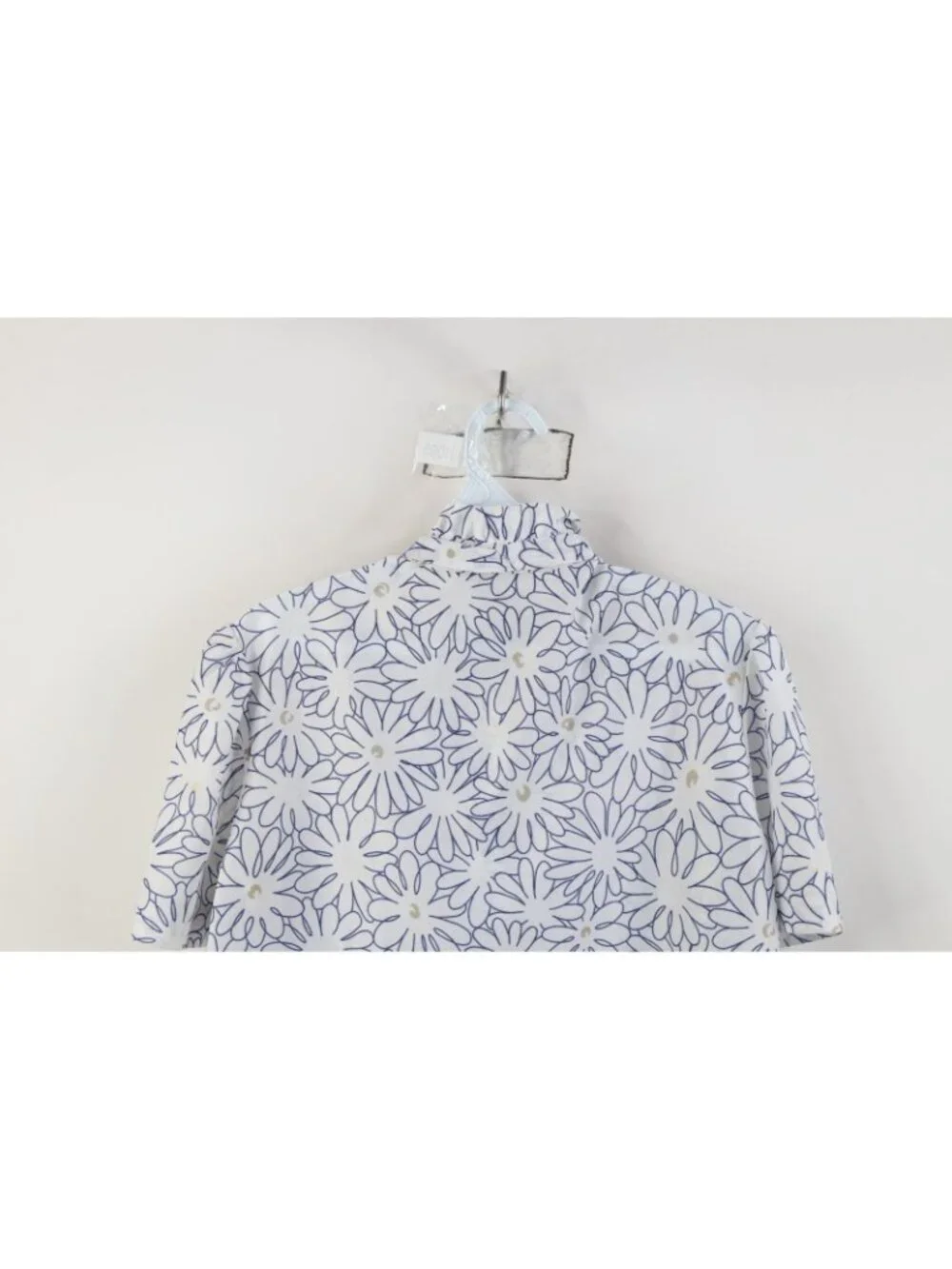 Vtg 70s Mid Century Modern MCM Womens L Flower Pussybow Knit Button Shirt USA